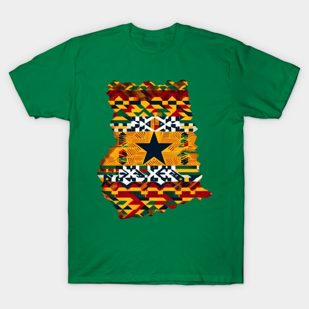 Ghana Map Kente Pattern T-Shirt by Graceful Designs